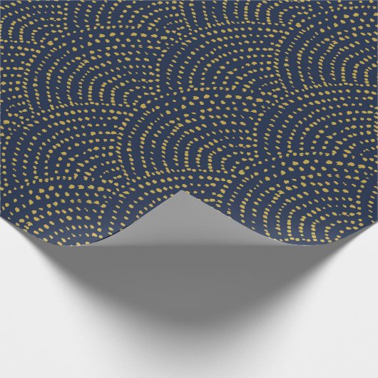 Papier Cadeau Échelles de points d'encre - Marine et or (Coin)