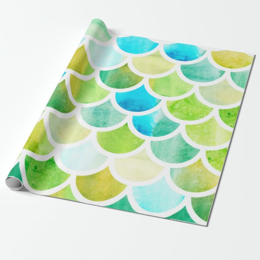 Papier Cadeau Échelles de sirène. Aquarelle écailles de poisson. (Déroulé)