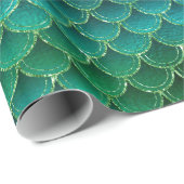 Papier Cadeau Échelles de sirène vertes (Coin rond)