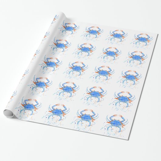 Papier Cadeau Éclaboussure de peinture de crabe bleu d'aquarelle (Déroulé)