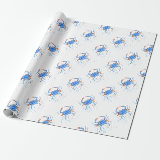 Papier Cadeau Éclaboussure de peinture de crabe bleu d'aquarelle (Déroulé)