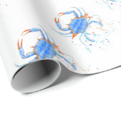 Papier Cadeau Éclaboussure de peinture de crabe bleu d'aquarelle (Coin rond)