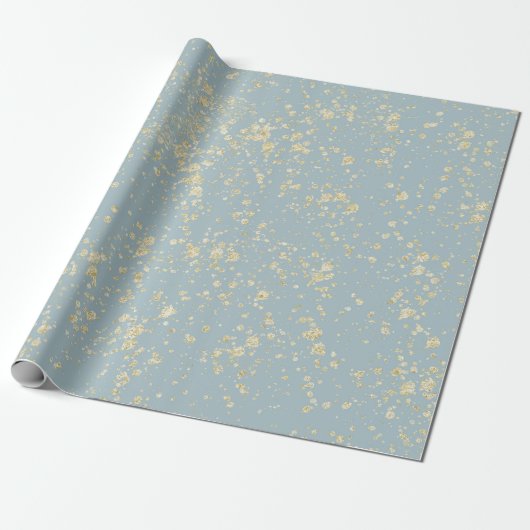 Papier Cadeau Éclaboussures dorées Mousse de mer Bleu Vert Gris  (Déroulé)