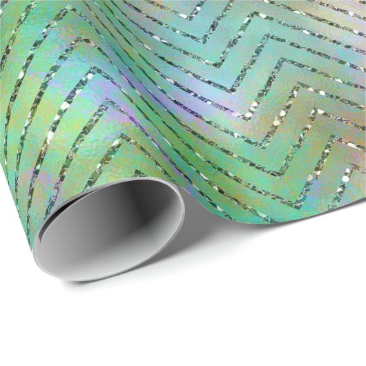 Papier Cadeau Éclairage Arc-en-ciel en or brillant Motif Chevron (Coin rond)