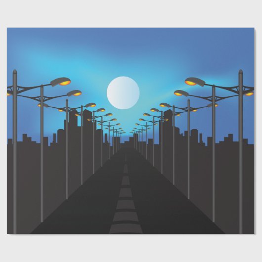 Papier Cadeau Éclairage De Rue Et Lune (Plat)
