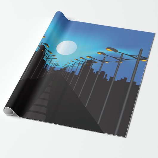 Papier Cadeau Éclairage De Rue Et Lune (Déroulé)