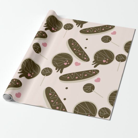 Papier Cadeau Eclairs Donuts Cake Pops Saint-Valentin    (Déroulé)