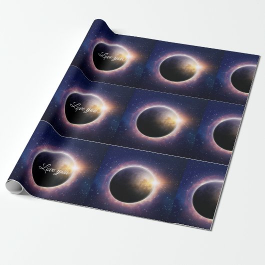 Papier Cadeau éclipse solaire réaliste bleu blanc (Déroulé)