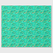 Papier Cadeau École de Poisson, Aqua, Vert et Or (Plat)
