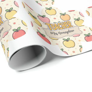 Papier Cadeau École de professeur jaune motif pomme