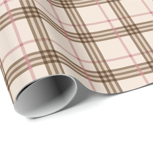 Papier Cadeau écossais beige brun rouge plaid motif (Coin rond)
