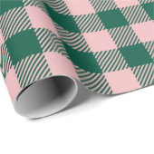 Papier Cadeau Écossais de Buffalo Moderne Noël Vert Rose (Coin rond)