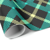 Papier Cadeau écossais écossais écossais motif jaune turquoise p (Coin rond)