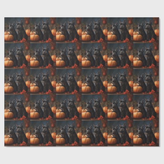 Papier Cadeau Écossais Terrier Chiot Automne Citrouille délice (Plat)