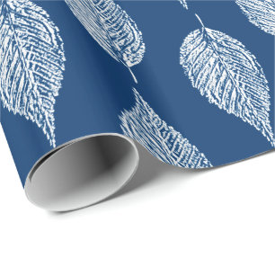 Papier Cadeau Écran en feuille de hêtre imprimé, bleu et blanc d