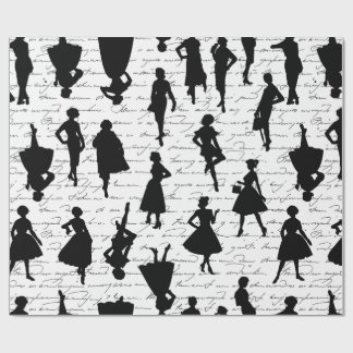 Papier Cadeau écriture blanche milieu du siècle 1950 silhouette 