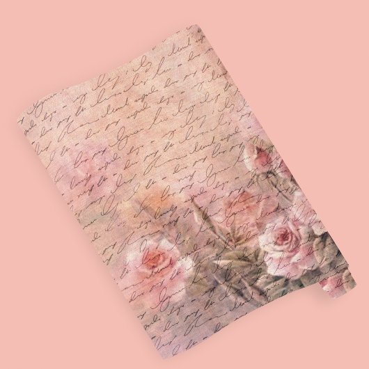 Papier Cadeau Écriture d'antiquité florale Rose