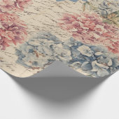 Papier Cadeau Écriture éphémère bleu antique et rose Hydrangea (Coin)