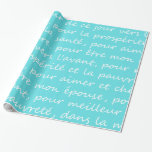 Papier Cadeau Écriture française Tiffany de voeux de mariage<br><div class="desc">Ce papier d'emballage de beau style vintage moderne comporte le texte blanc de style d'écriture des voeux de mariage français sur un arrière - plan coloré par bleu inspiré par Tiffany chic.</div>