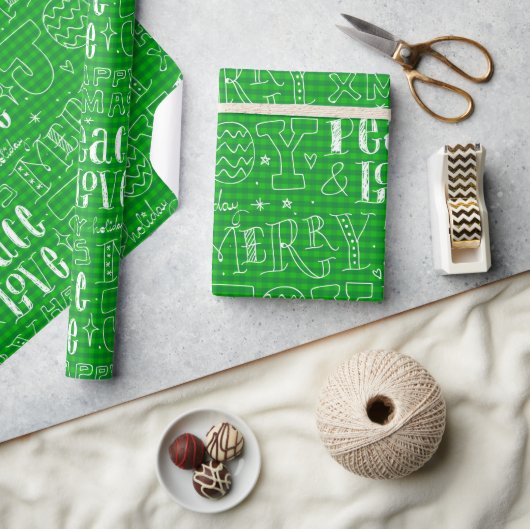 Papier Cadeau Écriture joyeuse de Noël vert capricieux (Artisanat)
