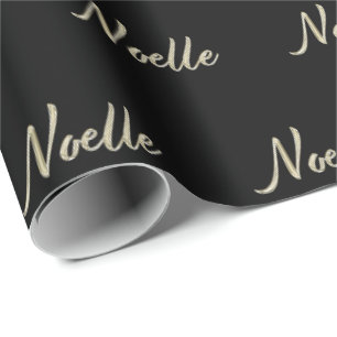 Papier cadeau écriture manuscrite Noelle blanc or