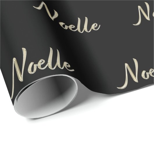 Papier cadeau écriture manuscrite Noelle blanc or (Coin rond)