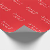 Papier Cadeau Écriture manuscrite rouge et blanc Mariage (Coin)