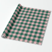 Papier Cadeau Écru de plaid moderne Noël vert rose (Déroulé)