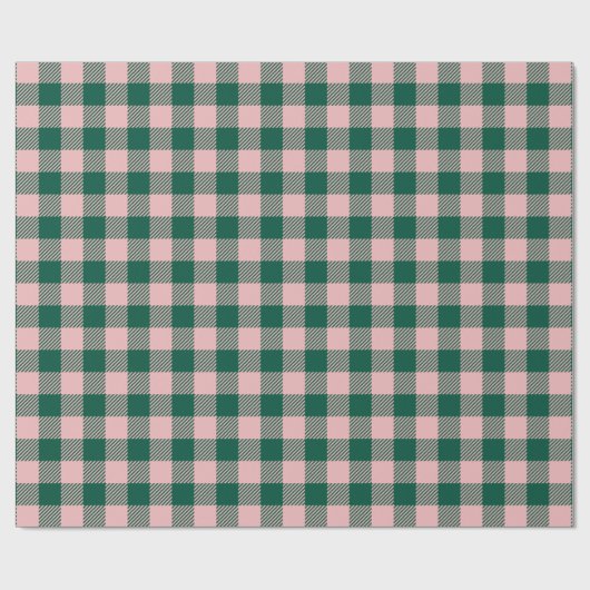 Papier Cadeau Écru de plaid moderne Noël vert rose férié (Plat)