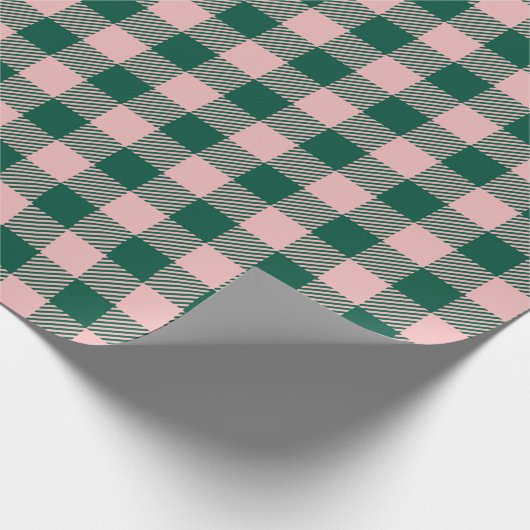 Papier Cadeau Écru de plaid moderne Noël vert rose férié (Coin)