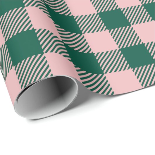 Papier Cadeau Écru de plaid moderne Noël vert rose férié (Coin rond)
