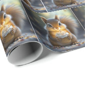 Papier Cadeau Écureuil D'Anniversaire Avec Cupcake (Coin rond)