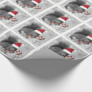 Papier Cadeau Écureuil de bois en chapeau de Santa Rouge avec ca