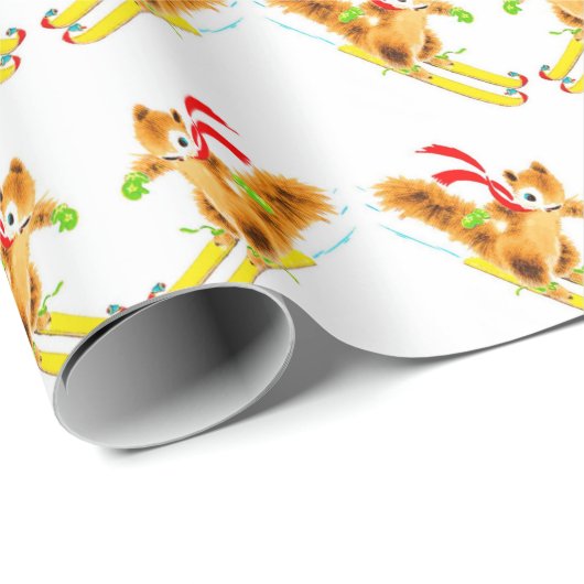 Papier Cadeau écureuil de ski (Coin rond)