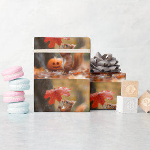 Papier Cadeau Écureuil mignon avec parapluie à feuilles - Pluie 