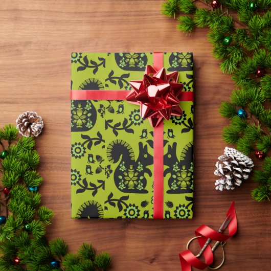 Papier Cadeau Écureuil Nordic Scandinave Folk Art (Cadeau de vacances)