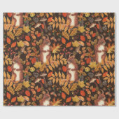 Papier Cadeau Écureuils automnaux et flore sur brun foncé (Plat)