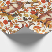 Papier Cadeau Écureuils d'automne et flore automnale sur le blan (Coin)