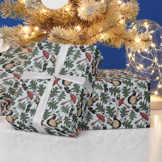Papier Cadeau Écureuils de la Forêt Festive, Acornes et Champign (Vacances)