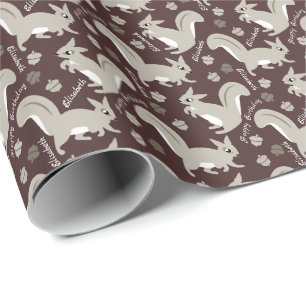 Papier Cadeau Écureuils gris Nom personnalisé Garçon ou fille