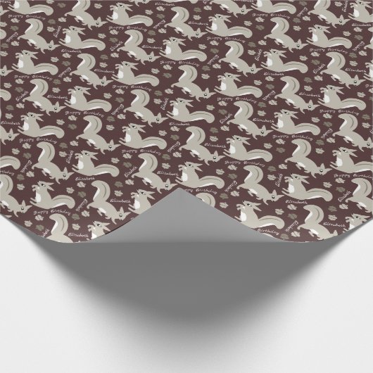 Papier Cadeau Écureuils gris Nom personnalisé Garçon ou fille An (Coin)