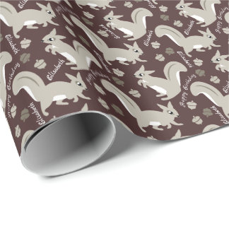 Papier Cadeau Écureuils gris Nom personnalisé Garçon ou fille An