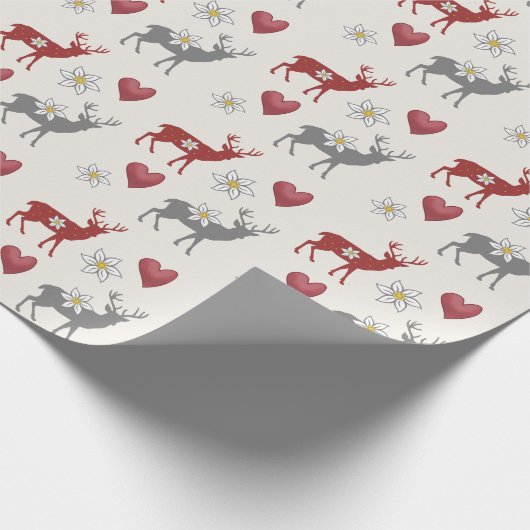 Papier Cadeau Edelweiss Deer and Hearts Enveloppement Papier (Coin)
