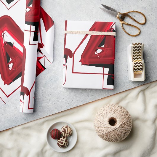 Papier Cadeau Edgy Abstrait rouge et noir numéro 4