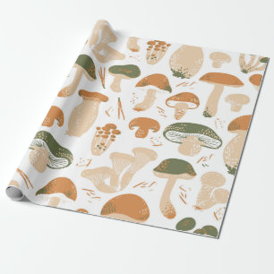 Papier Cadeau Edible Mushrooms seamless pattern. Linocut old sty
