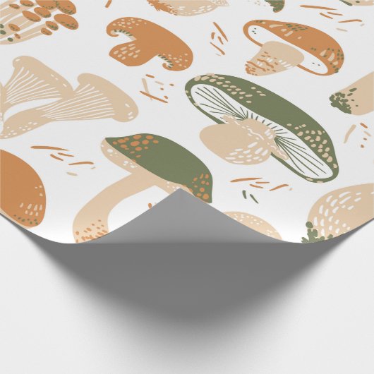 Papier Cadeau Edible Mushrooms seamless pattern. Linocut old sty (Coin)