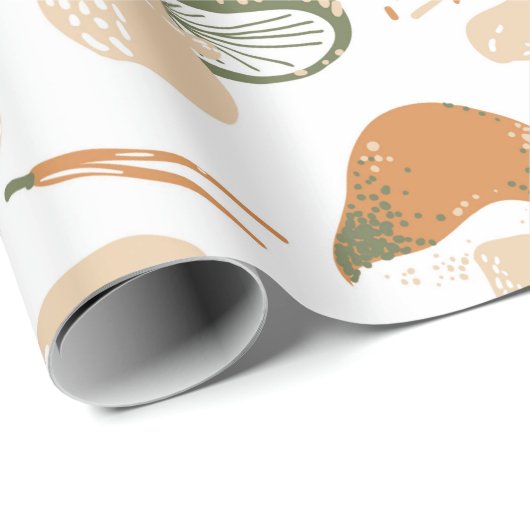 Papier Cadeau Edible Mushrooms seamless pattern. Linocut old sty (Coin rond)