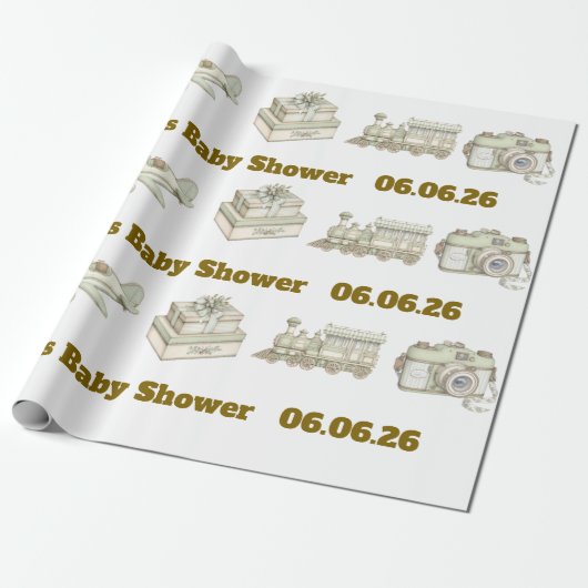 Papier Cadeau Editable Neutral Baby Shower Wrapping Paper (Déroulé)