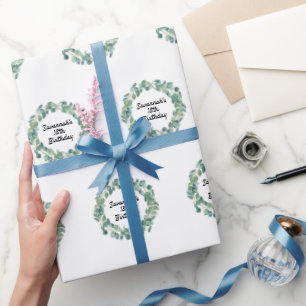 Papier Cadeau Eeucalyptus vert d'anniversaire écriture du nom de