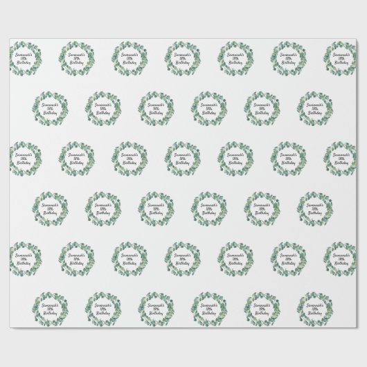 Papier Cadeau Eeucalyptus vert d'anniversaire écriture du nom de (Plat)